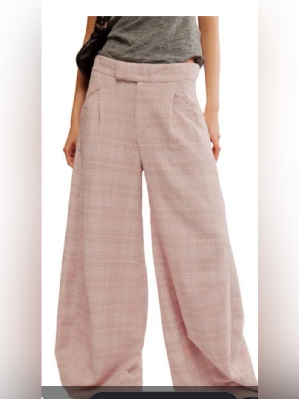 Free People Plaid Wide-Leg Trousers in Blush Pink